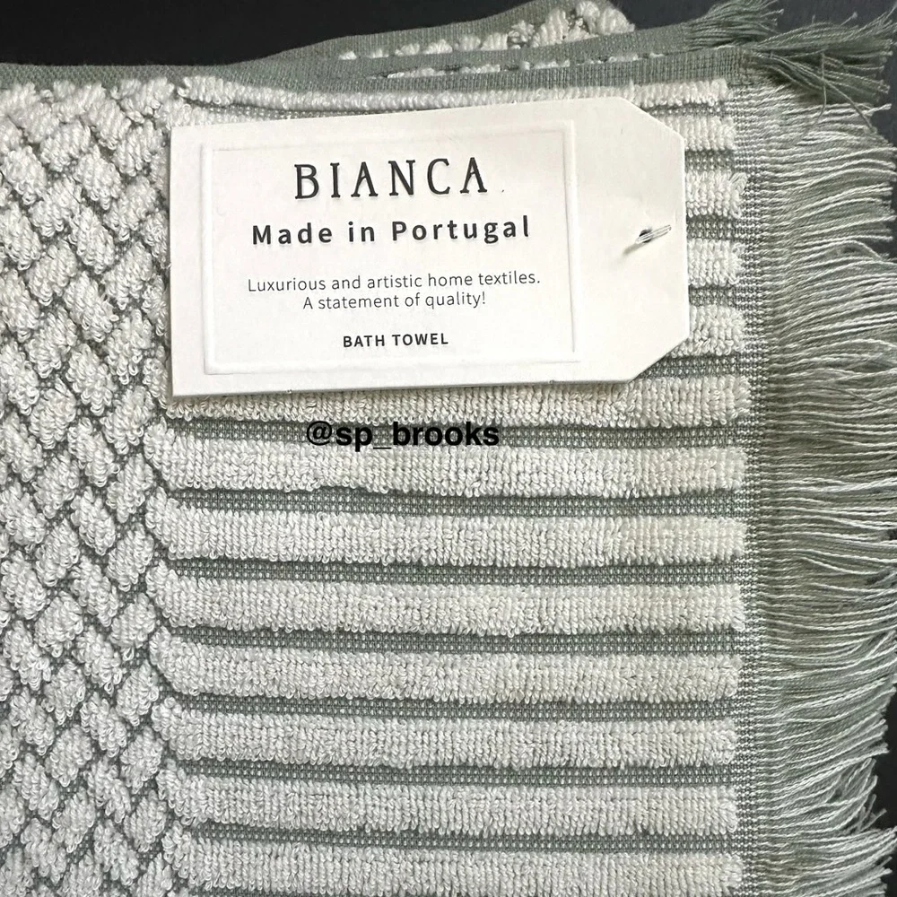 🎁6PC BIANCA Bath Towel Set - Cotton Textured Woven & Terry - Green & Cream